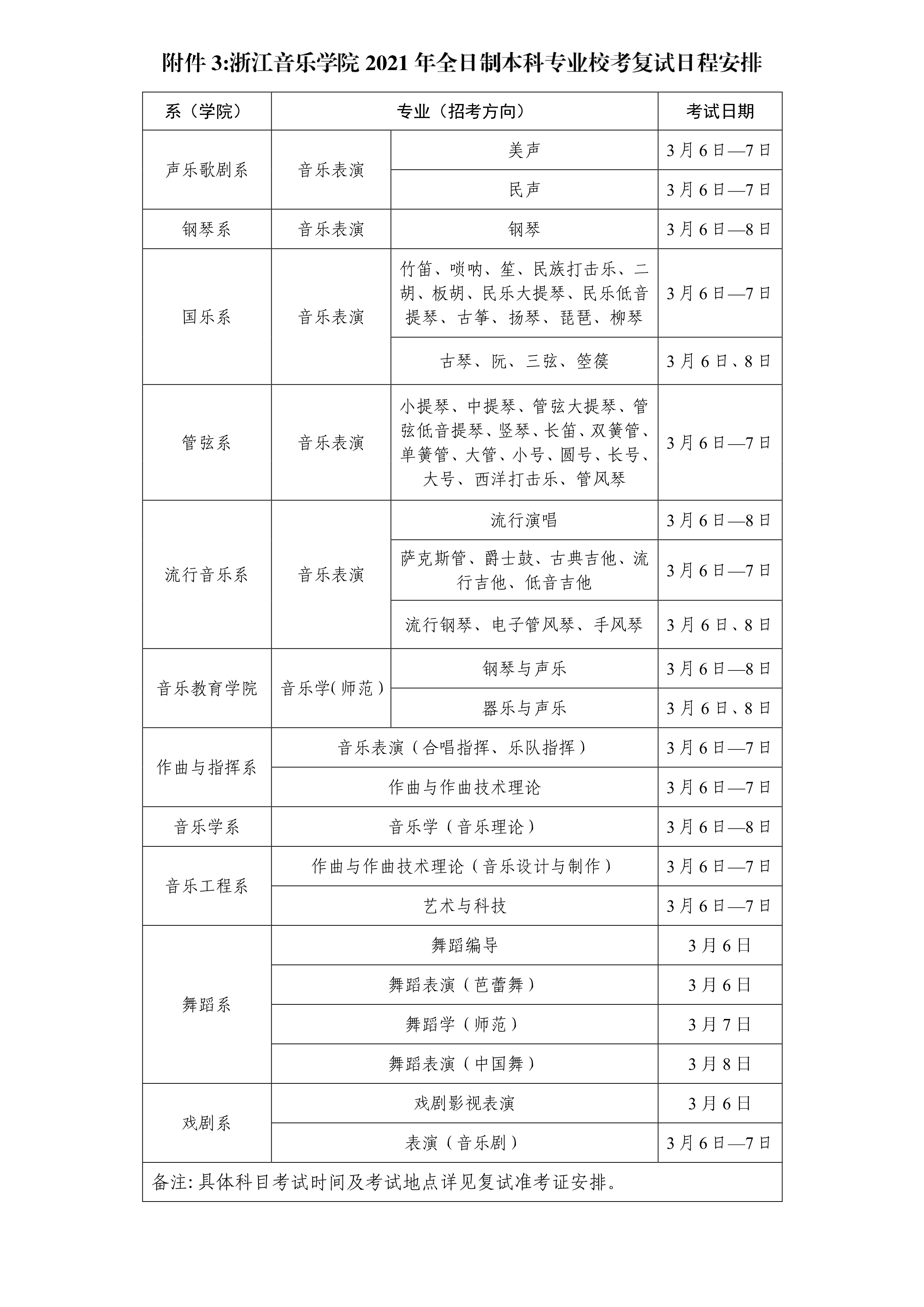 附件3：浙江音乐学院2021年全日制本科专业校考复试日程安排_1.png